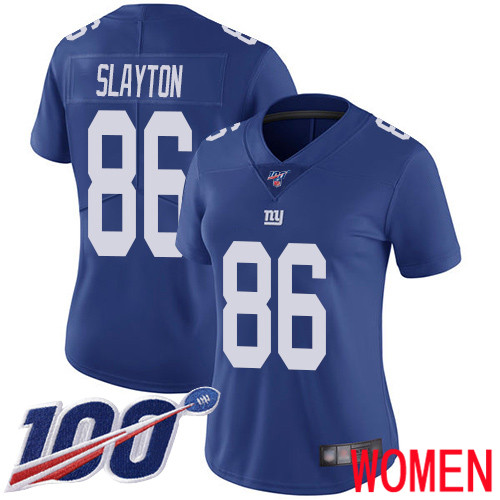 Women New York Giants #86 Darius Slayton Royal Blue Team Color Vapor Untouchable Limited Player 100th Season Football NFL Jersey